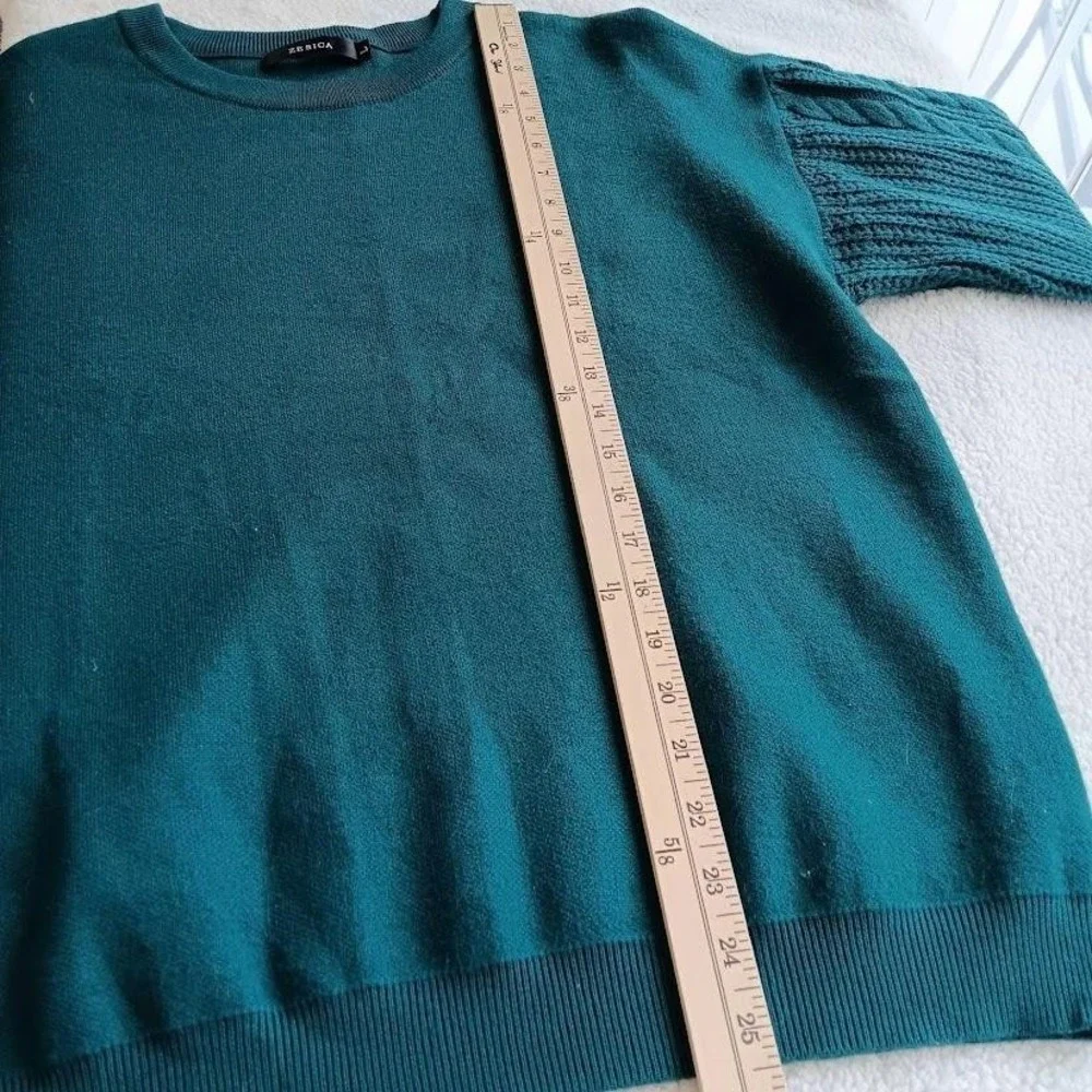 ZESICA Sweater Womens Large Green Cable‎ Knit Sleeve Crewneck Soft Knit Pullover